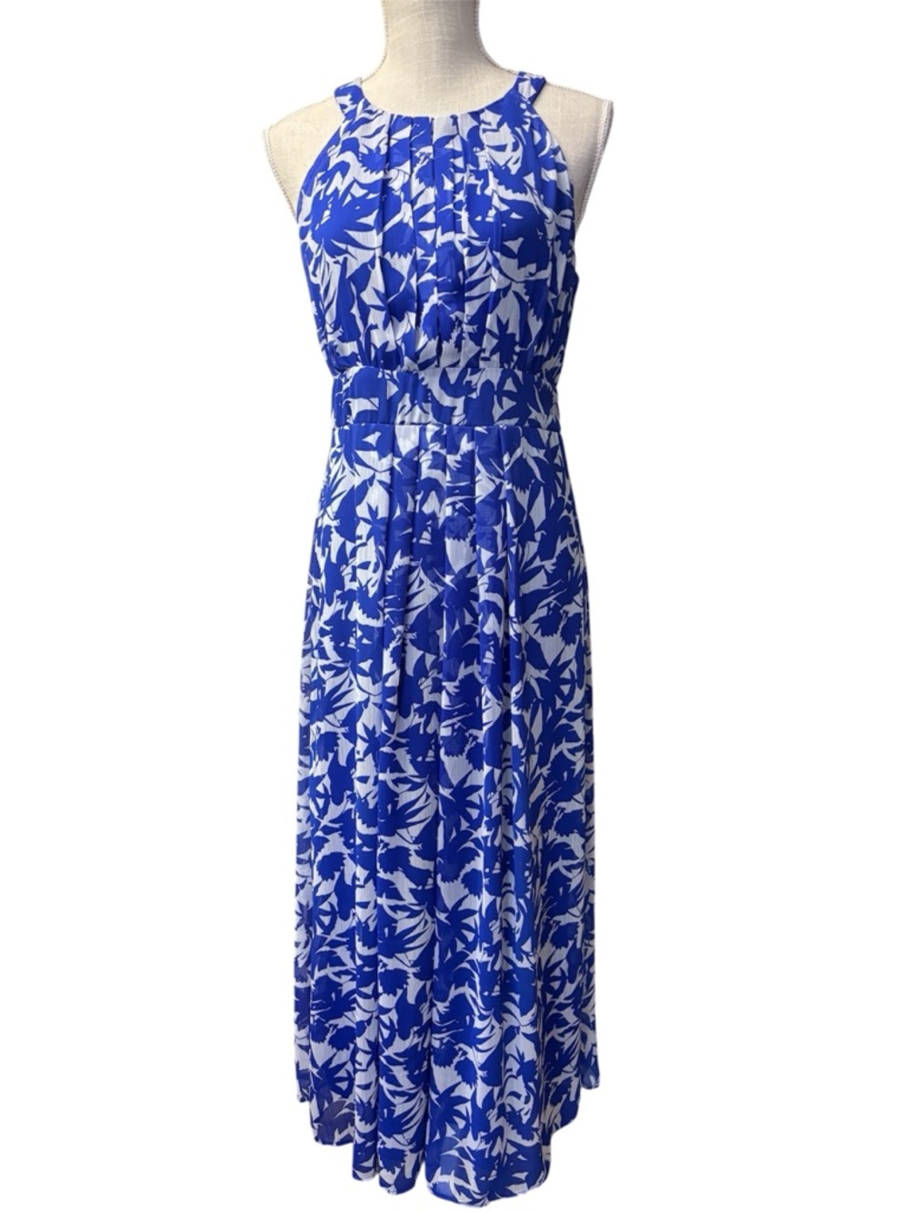 Studio Blue and White Floral Pleated Maxi Dress Sz/10P.